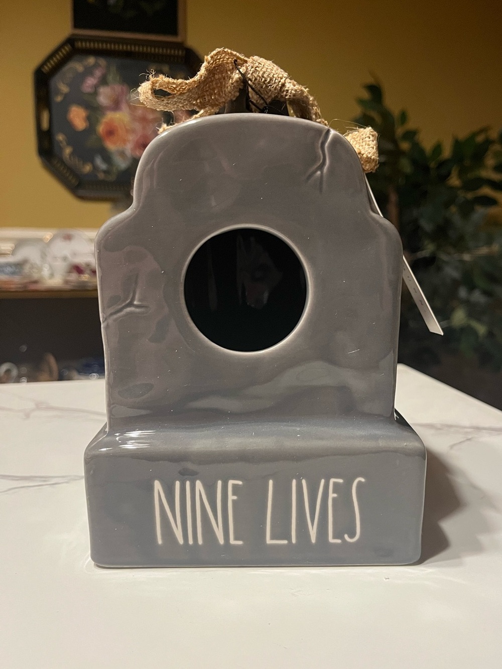 RAE DUNN Nine Lives Festive Ceramic Birdhouse